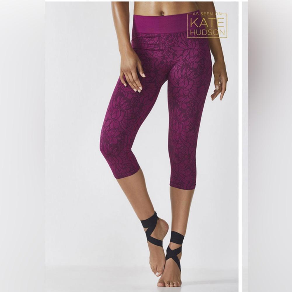 Fabletics Burgundy Lotus Patterned Activewear Leg… - image 1